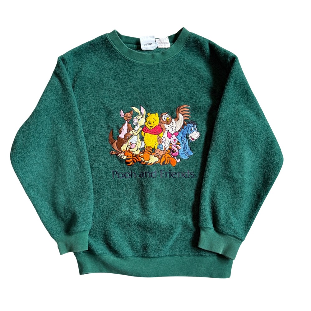 Vintage Disney Store Pooh and Friends Green Fleece Sweatshirt Kids Medium M